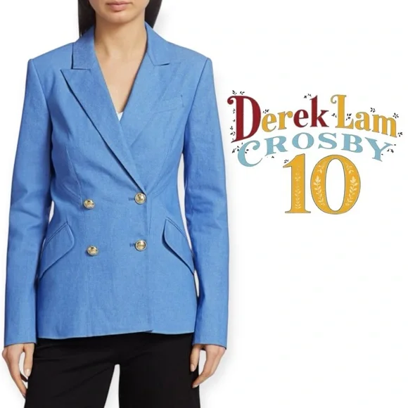DEREK LAM 10 CROSBY
Rodeo Double-Breasted Stretch-Cotton Light Blue Denim Blazer - Picture 2 of 10